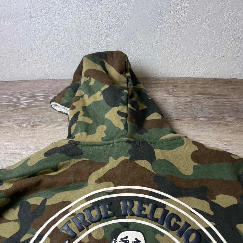 True Religion Hoodie Mens Camo Sherpa Lined Buddha Graphic Full Zip Jacket